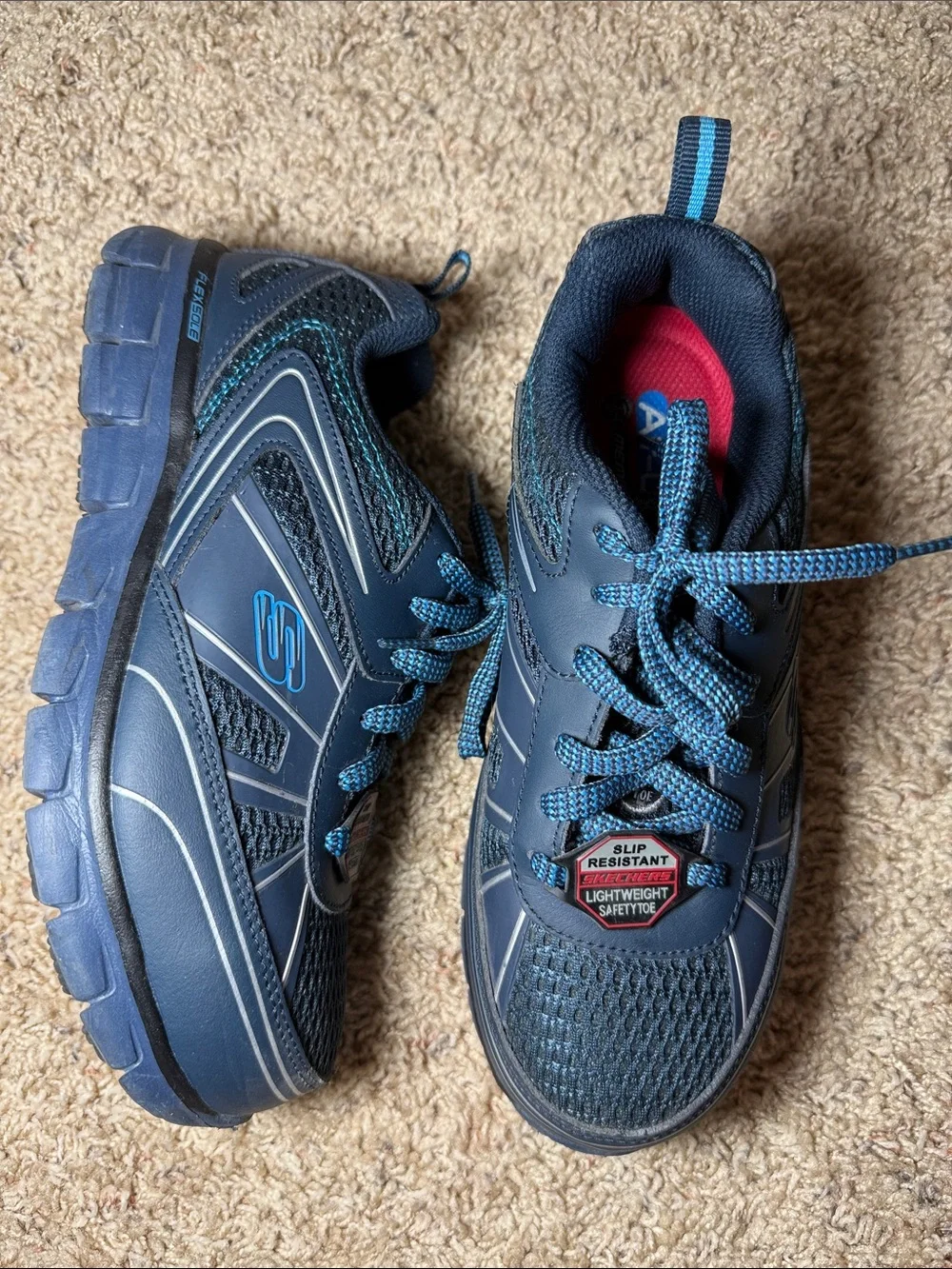 Skechers Steel Toe Navy Blue Lightweight Slip-Resistant Sneakers Memory foam